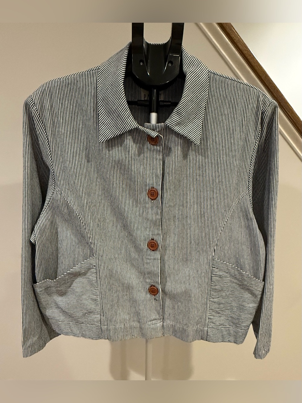 Pamut Leo Chore Coat Striped Women’s Jacket blue white pinstripe EUC XXL 18 20